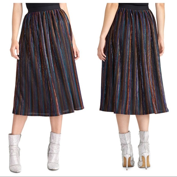 Rachel Roy Shimmering Metallic Stripes Midi Skirt Size Small - Picture 1 of 7